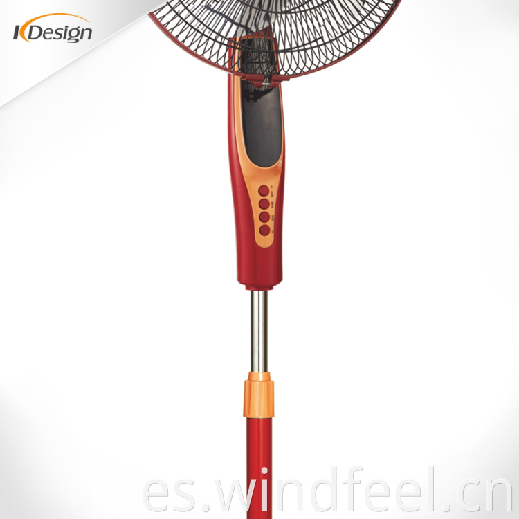 Ventilador de pie de viento potente y económico rojo de 16 pulgadas ventiladores de pie de hoja de plástico sin ruido para la casa con temporizador y control remoto